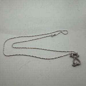 Adorable Silver Cat Pendant Necklace with sparkle marked 925 Kitty cat with tail